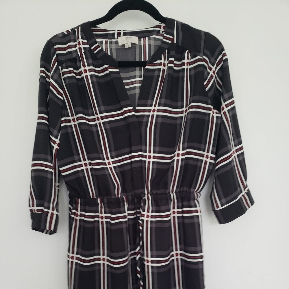 Loft outlet black plaid-printed shirtdress